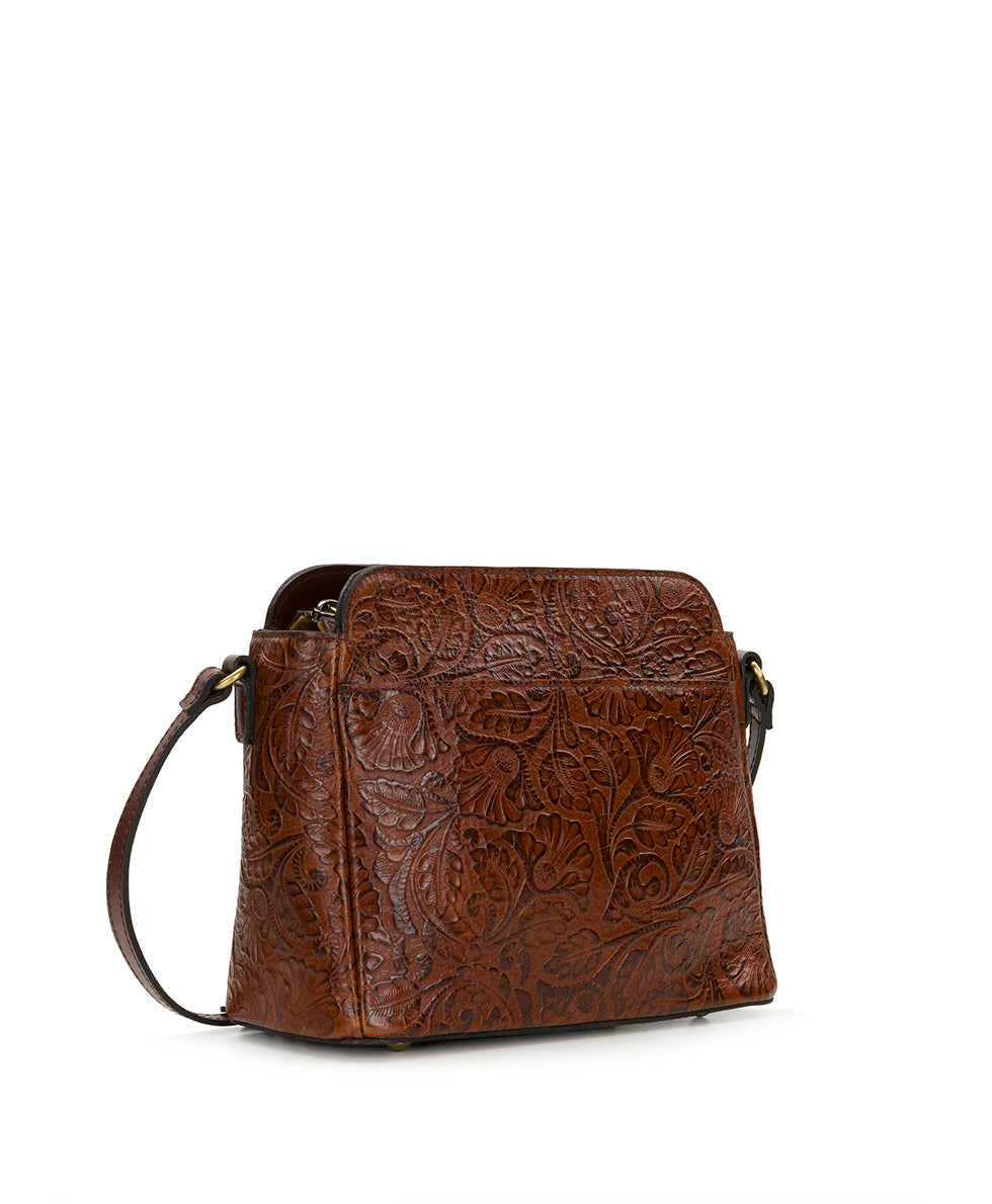 Patricia Nash Ithaca Crossbody | Brazilian Supple Tooled | Cognac