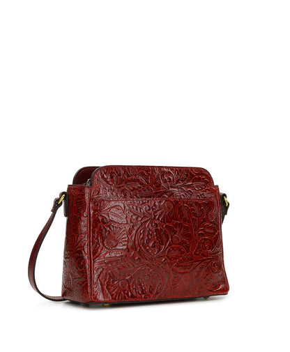 Patricia Nash Ithaca Crossbody | Brazilian Supple Tooled | Red