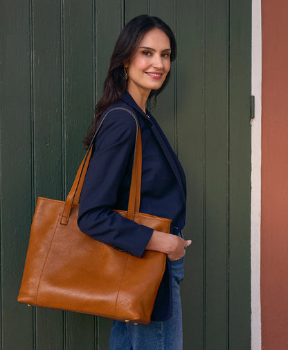 Patricia Nash Elise Tote | Brazilian Rugged Leather | Cognac