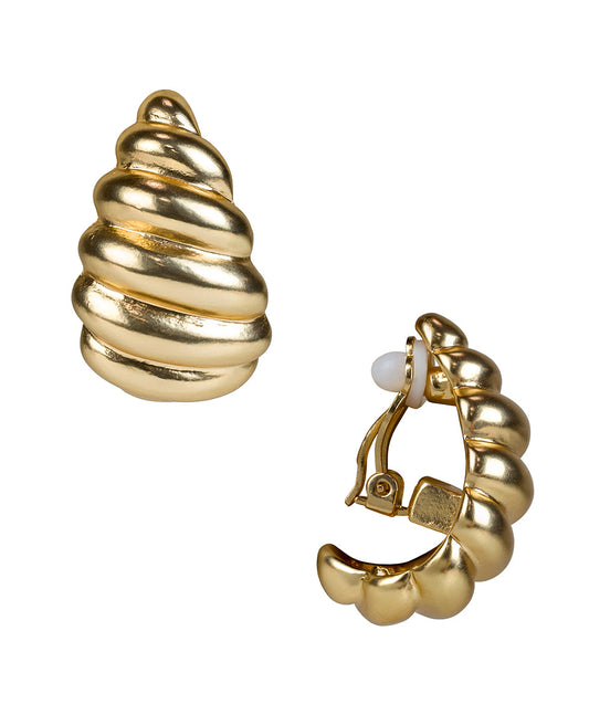 Patricia Nash Scalloped J Hoop Clip Earrings - Rope Ring
