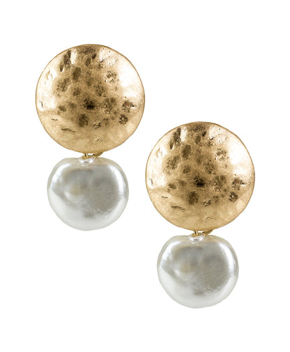 Patricia Nash Hammered Disc Pearl Drop Earrings - Not So Basics