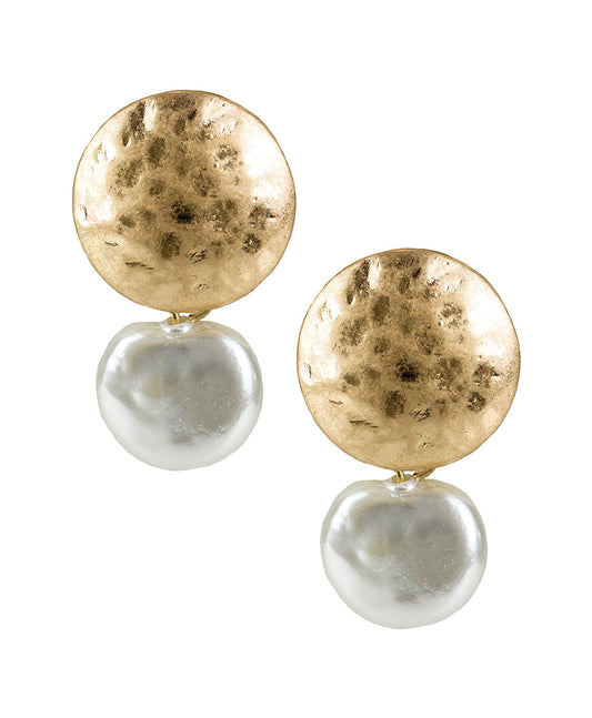 Patricia Nash Hammered Disc Pearl Drop Earrings - Not So Basics