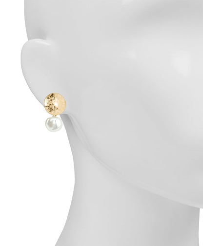 Patricia Nash Hammered Disc Pearl Drop Earrings - Not So Basics