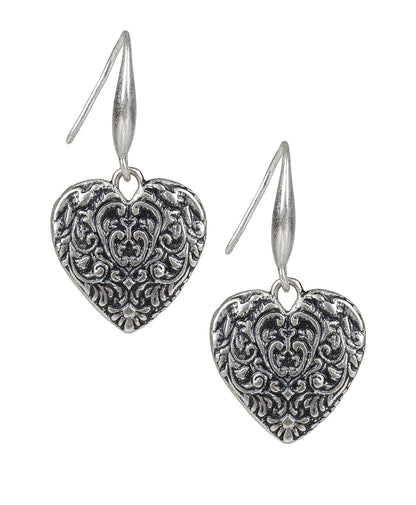 Patricia Nash Tooled Heart Dangle Earrings - Etched Rose