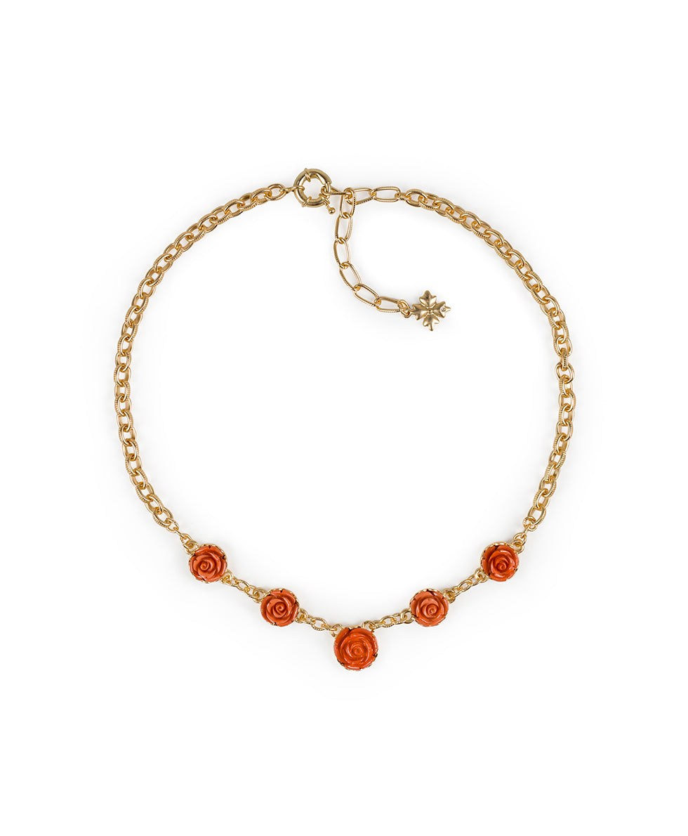 Patricia Nash Carved Rose Link Necklace - Filigree and Flowers