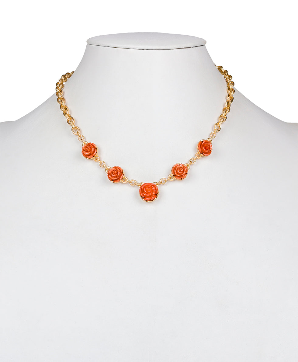 Patricia Nash Carved Rose Link Necklace - Filigree and Flowers
