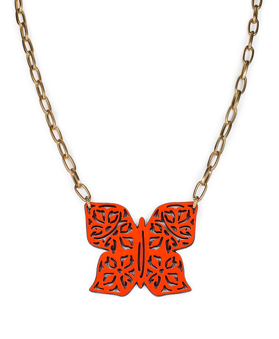 Patricia Nash Maniola Butterfly Pendant Necklace - Leather Lace