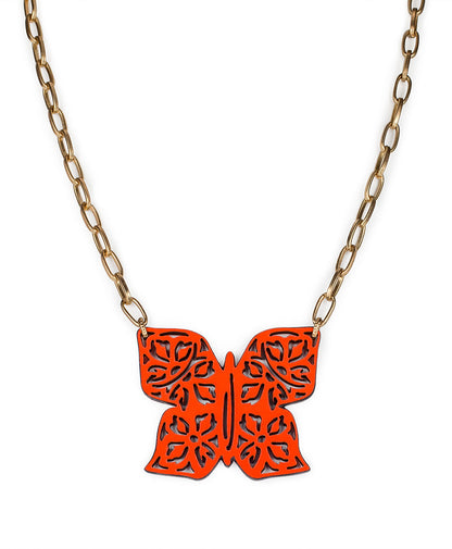 Patricia Nash Maniola Butterfly Pendant Necklace - Leather Lace