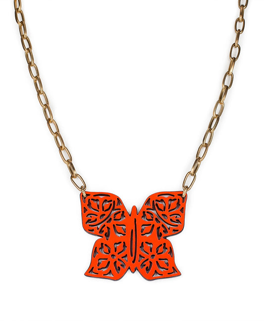 Patricia Nash Maniola Butterfly Pendant Necklace - Leather Lace