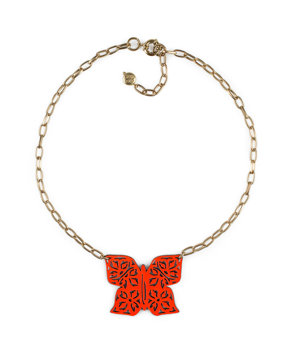 Patricia Nash Maniola Butterfly Pendant Necklace - Leather Lace