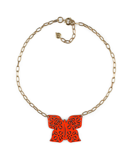 Patricia Nash Maniola Butterfly Pendant Necklace - Leather Lace