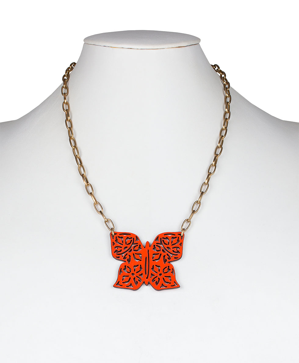 Patricia Nash Maniola Butterfly Pendant Necklace - Leather Lace