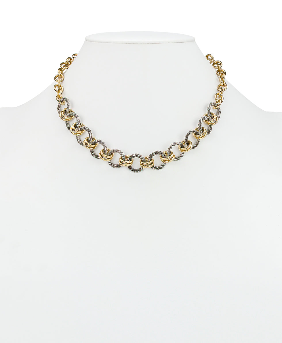 Patricia Nash Link Necklace | Caviar Collection | Antique Gold / Silver Ox